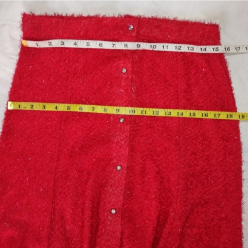 Vintage Red Fuzzy Knit Midi Skirt A-Line Holiday Fit Retro Chic Fall Winter 4-6 - Picture 14 of 17
